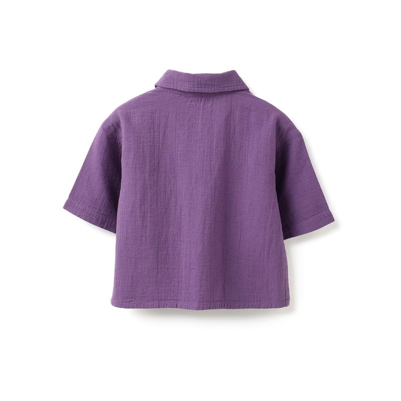 United Colors of Benetton Regular Fit Spread Collar Solid Crinkled Crop Double Pocket Shirt