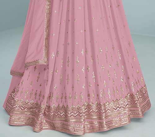 RUDRAPRAYAG Georgette Embroidered Semi-Stitched Maxi Gown For Women Pink_5XL