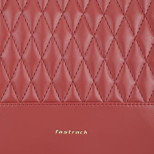 Fastrack GridGlam Cherry Shoulder Bag | Faux-Leather Women’s Handbag | Quilted Shoulder Bag with Dual Zipper Compartments