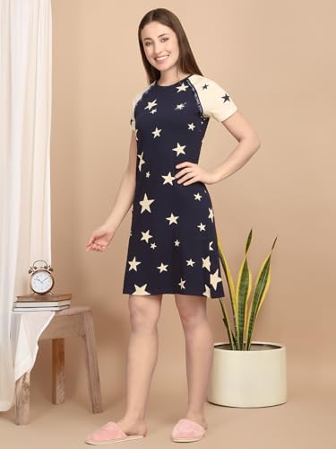 Sweet Dreams Women's Cotton Above The Knee Casual Nightdress (2318AW Night Navy S)
