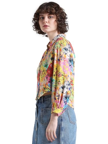 ONLY Women Printed Viscose Relaxed Fit Crop Length Multicolor Shirt