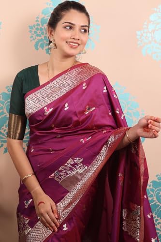 SGF11 Women's Kanjivaram Soft Silk Saree With Unstitched Blouse Piece (Pink)