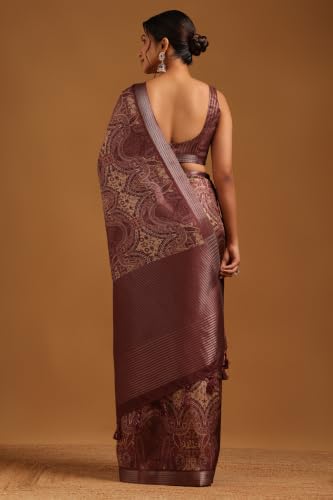 Soch Womens Maroon Tussar Ethnic Motifs Saree