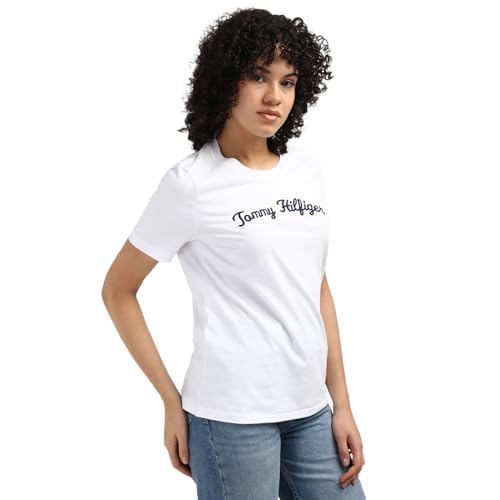 Tommy Hilfiger White Jersey Embroidered Women Regular Fit T-Shirt