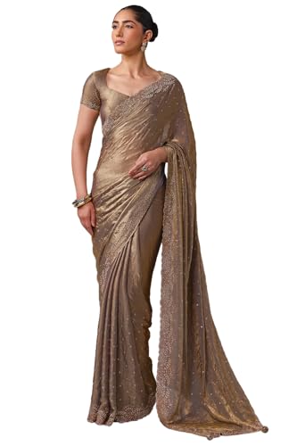 Soch Womens Light Olive Fendy Organza Embellished Saree
