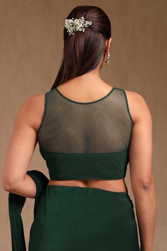 Soch Womens Green Nylon Blend Solid Ready To Wear Saree With Beads And Stones