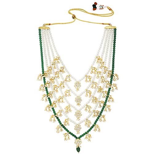 Peora Traditional Green Floral Multi Layered Long Necklace Earrings Jewellery Set For Women Girls