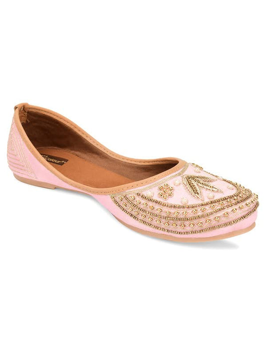 DESI COLOUR Mojari Punjabi Jutti for Women Ethnic Footwear- Dabka Work (Pink, Numeric_7)