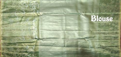 VFCollections Women's Traditional Handloom Kanchipuram Silk Pure Pattu Sarees | Rich Zari Woven Design | Bridal Saree | Unstitched Blouse (Vfc135-8), Pink,Green