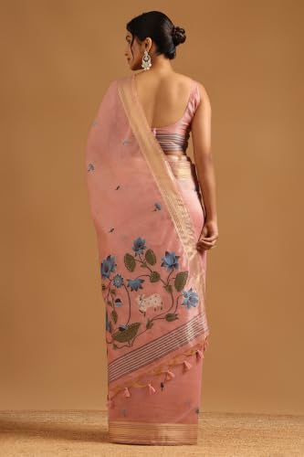 Soch Womens Pink Tissue Madhubani Saree