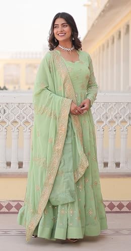 Fashion Basket Havy Georgette Embroidered Anarkali Dress for Women Green