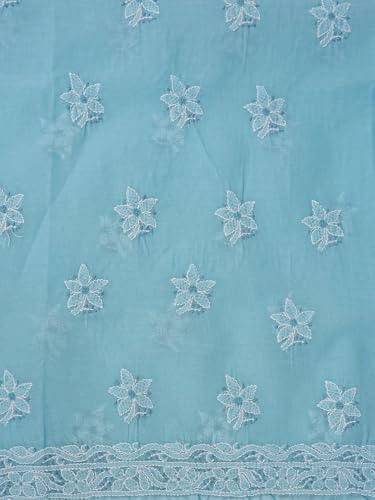 Ada Hand Embroidered Lucknowi Chikankari Unstitched Cotton Dress Material Suit Piece with Dupatta for Women 01A867722 Blue
