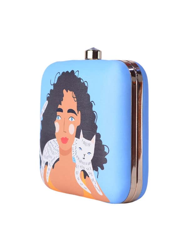 Artklim Curly Hair Girl Cat Lover Clutch