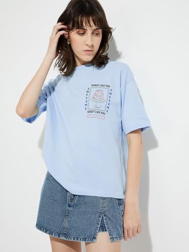 Max URB_N Women Printed Oversized Fit T-Shirt (Blue_XL)