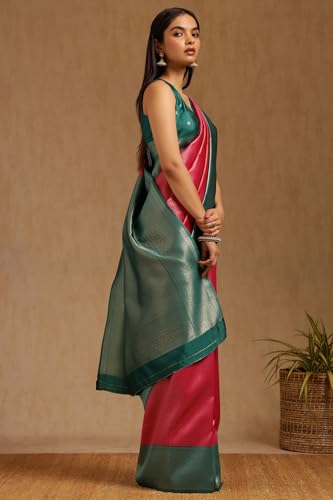 Soch Womens Pink Silk Blend Zari Woven Saree