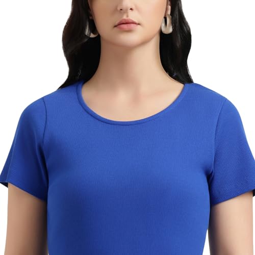 United Colors of Benetton Round Neck Solid Bodycon Dress (Size : XS) - 26P3RYCD400YI19R Blue