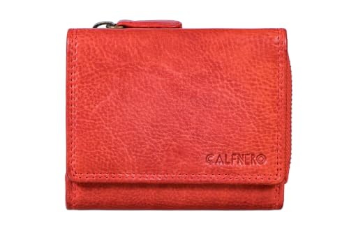 Calfnero Genuine Leather Women's Trifold Wallet with Zip Coin Pocket, Multiple Card Slots, Compact Ladies Wallet