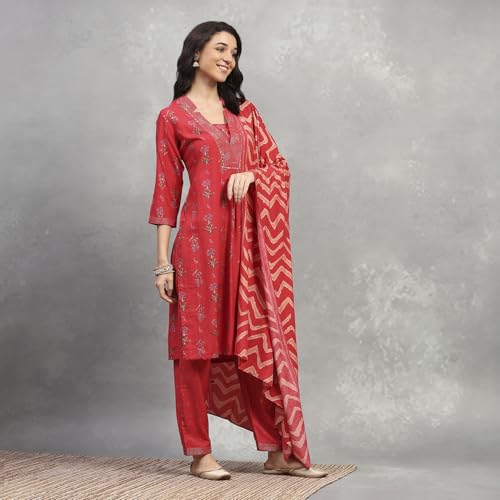 Rangriti Women Red Viscose Straight Kurta Set_46