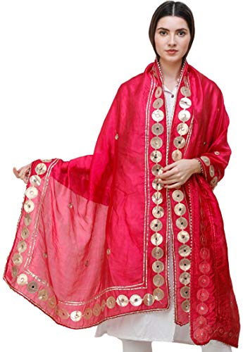 Exotic India Art Silk Dupatta with Embellished and Patch Border | Ethnic Design Stole, Chunni for Women's