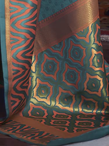 AKHILAM Women's Woven Design Silk Blend Saree With Unstitched Blouse Piece (Turquoise_KAZAH271001)