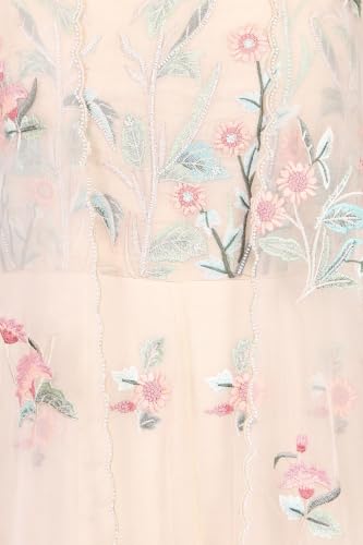 Wishful Women’s Beige Embroidered Organza A-line Dress - (SP13781-401403-M)