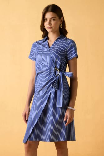 Women Blue Stripe Casual Dress