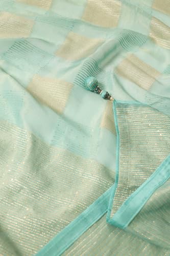 Taneira Women Light Blue Woven Viscose Tissue Saree with Unstitched Blouse Piece (SAPP10AC2548-Light Blue)