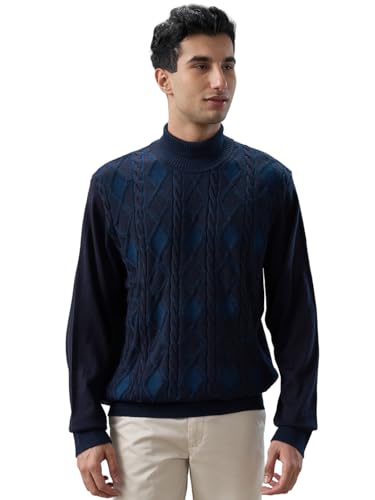 Raymond Men Regular Fit Wrapper Pattern Merino Wool Acrylic Blend Full Sleeve V Neck Casual Sweater Dark Brown