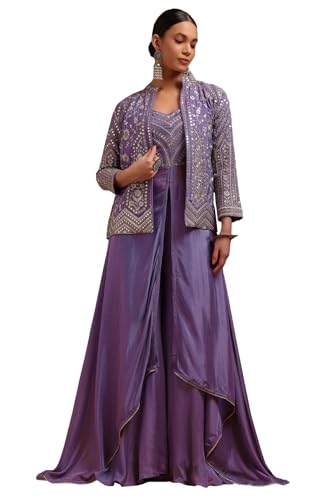 Soch Womens Purple Chinon Embroidered Co-Ord Set With Mirror Work