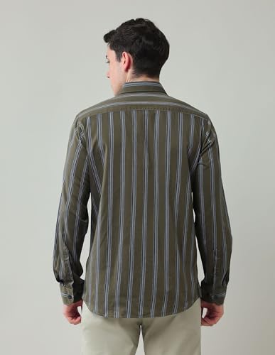 Arrow Sports Men's Striped Slim Fit Shirt (ASAJSH1451_Olive