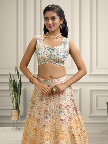 Zeel Clothing Women's Zari and Digital Print Work Art Silk Lehenga Choli with Dupatta (5073-Multi-Womens-Lehenga-Choli-New; Free Size)