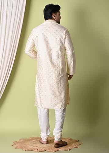 sajindia Men’s Traditional Kurta | Elegant Ethnic Wear for Men | Comfortable Fabric | Festivals, Weddings & Celebrations | Style 222 Cream