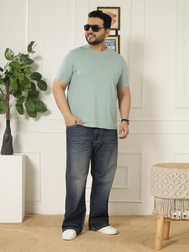 JOHN PRIDE Plus Size Men Regular Fit Solid Short Sleeves Green Round Neck T-Shirt (JPTSR3501X_7XL_Green)