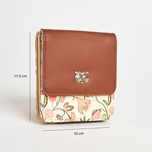 Chumbak Women’s Wallet – Olive Palm Collection, Vegan Leather Square Wallet with Secure Button Lock, Card Holder & Currency Slots – Brown Ladies Purse