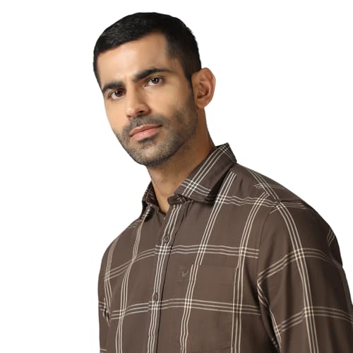 blackberrys Men Khaki India Slim Fit Shirt | Solid Khaki Shirt with Full Sleeves, Streamlined Construction and Versatile Formal Styling | Size 42