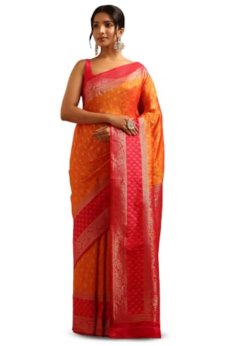 Soch Womens Orange Silk Blend Woven Design Zari Woven Saree