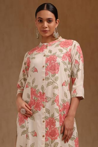 Soch Womens Pink Pure Cotton Floral Print Kurta with Thread Work