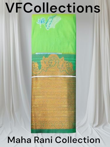 VFCollections Women's Traditional Handloom Kanchipuram Silk Pure Pattu Sarees – Peacock Border | Rich Zari Woven Design | Bridal Saree | Unstitched Blouse (VFC695-4)