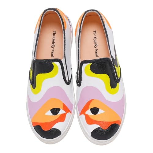 THE QUIRKY NAARI Handpainted Eye See You Slipons Featuring a Playful Eye Design in Colorful Subtle Tones | 8 UK Multicolor