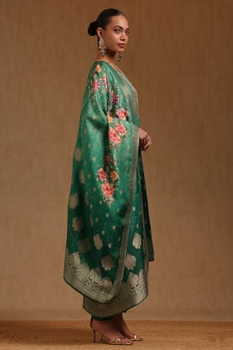 Soch Womens Green Russian Silk Ethnic Motifs Salwar Suit With Zardosi Work
