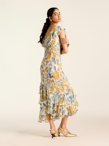 Label RITU KUMAR Black Avedian Sleeveless Printed Long Dress