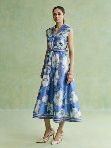 Aarke Ritu Kumar Blue Ananta Festive Long Dress with Belt