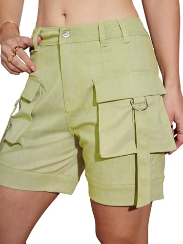 Miss Chase Women's Olive Flared High-Rise Regular-Length Stretchable Denim Shorts (MCAW25DEN62-73-187-26, Olive, 26)