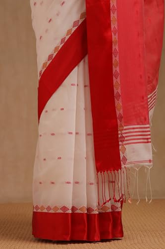 Soch Womens White Cotton Woven Design Saree