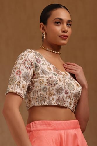 Soch Womens Cream Georgette Embroidered Padded Blouse with Sequins