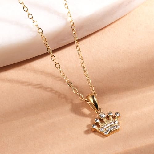 PALMONAS Crystal Crown Petite Pendant for Women - Waterproof & Anti-Tarnish Jewellery, Gift For Girls & Women