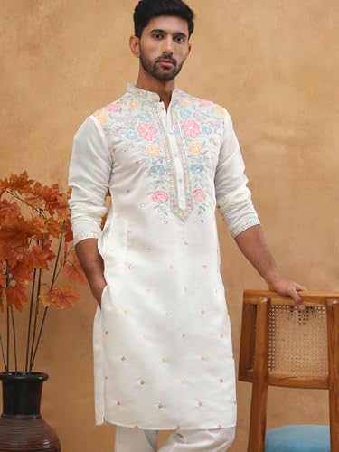 Jompers Silk Blend Embroidered Kurta (White, S)
