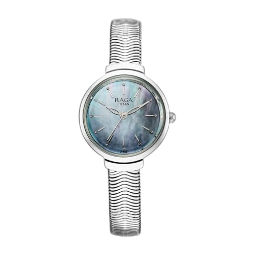 Titan Raga Viva Glam Plain 3 Hands Green Round Dial Silver A1Stainless Steel Strap Women's Watch - NU2737SM01