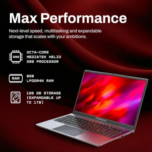 Primebook 2 Max (2026) | 8GB RAM, 128GB UFS Storage | 15.6-Inch Full HD IPS Display | 12hrs Battery | MediaTek Helio G99 | Android 15 (PrimeOS 3.0) | Backlit Keyboard | in-Built AI (Gray)