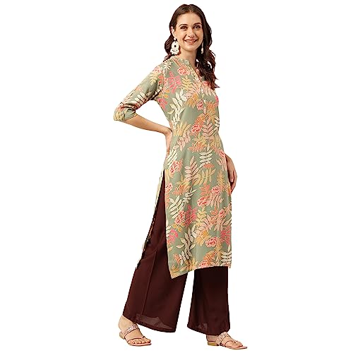 Divena Green Floral Digital Printed Straight Fold Sleeve Kurta